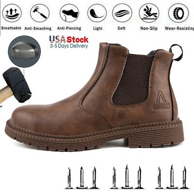 #ad #ad Waterproof Work Boots for Men Slip on Steel Toe Safety Shoes Sneakers Anti slip $28.99