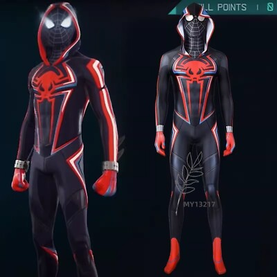 #ad Halloween Spider Man PS5 Miles Morales Cos Costume Set Jumpsuit Cosplay Outfit $60.84