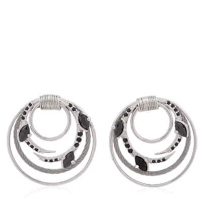 #ad Charriol Tango Black CZ Stones Steel Cable Earring $125.38