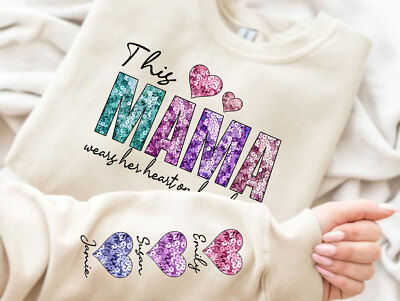 #ad Custom Mom Sweatshirt Child Names On Slave Mothers Day Gift Crewneck $26.00