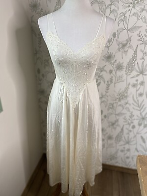 #ad Olga Nightgown Cream Sheer Back Lace Bodice Nylon Size Small $175.00