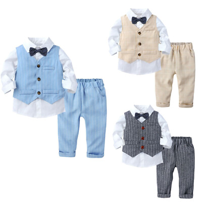 #ad Baby Boy Gentleman Party Suit Outfits ShirtVestPants Set Formal Bowtie Blazer $20.78