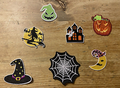 #ad Lot of 7 Halloween Patch Iron On Embroidered Applique Patches Pumpkin Witch Web $11.69