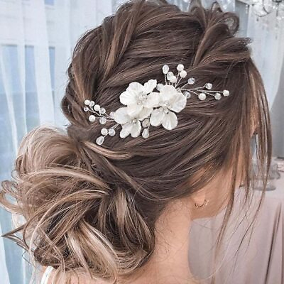 #ad Flower Wedding Hair Clips Silver Pearl Hair Pieces Crystal Headpiece Hair Bar... $19.74