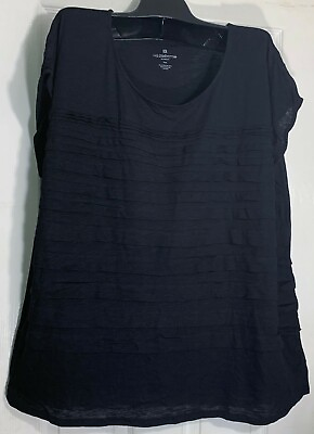 #ad New Liz Claiborne women Plus size 2x Top scoop neck Pleated front Knit Black top $19.99