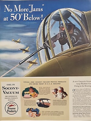 #ad 1942 Socony Vacuum Fortune WW2 Print Ad Q1 War Plane US Fighter Pilot Firefight $35.99