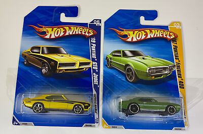 #ad Hot Wheels 67 Pontiac Firebird 400 Green amp; 69 Pontiac GTO Judge Yellow 2010 $9.95