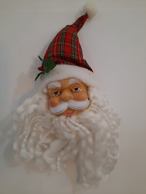 #ad Santa Head with Plaid Hat Christmas Ornament $2.20