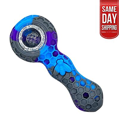 #ad Unbreakable Silicone Honeycomb Tobacco Smoking Pipe With Glass Bowl Purple Blue $7.97