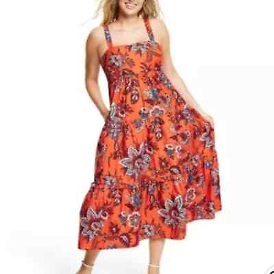 #ad Rhode X Target Orange Floral Print Tiered Maxi Dress XL $25.00
