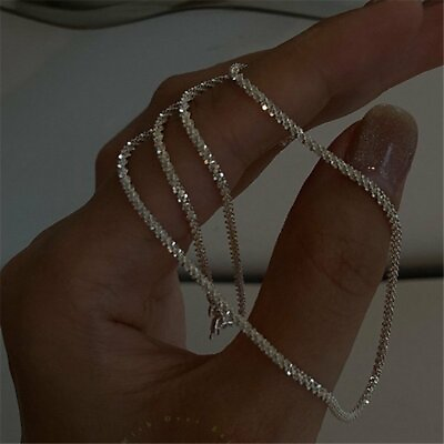 #ad #ad 925 Silver Shiny Gypsophila Glitter Chain Necklace Clavicle Women Jewelry Gifts AU $2.18