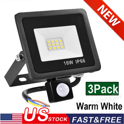 #ad 3X 10W PIR Motion Sensor LED Flood Light Outdoor Security lighting Warm White $22.99