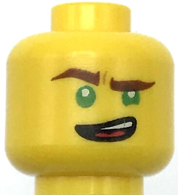 #ad Lego New Yellow Minifigure Head Dual Sided Reddish Brown Eyebrows Green Eyes $1.69