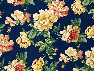 #ad Mill Creek Vintage Floral Jacquard NAVY BLUE Drapery Upholstery Sewing Fabric $14.99