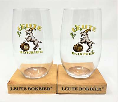 #ad Leute Bokbier Glasses with Wooden Glass Holder Set of Two $35.99