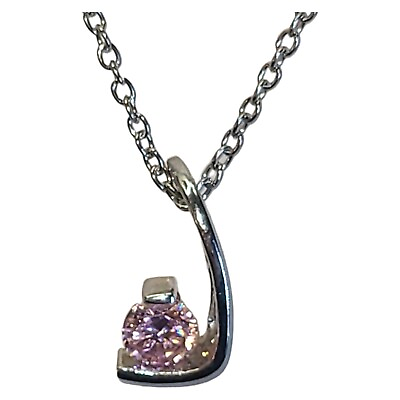 #ad Silver Tone Pink Crystal Rhinestone Pendant Necklace 18quot; $7.80