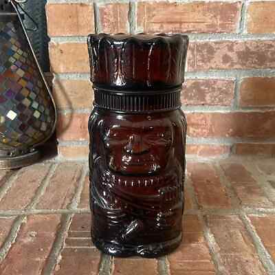#ad Vtg Dutch Masters The Chieftain Brown Amber Glass Indian Jar Humidor Canister $40.00
