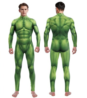 #ad Green Hulk Muscle Jumpsuit Fitness Bodysuit Cosplay Suit Halloween Costume Party $28.99