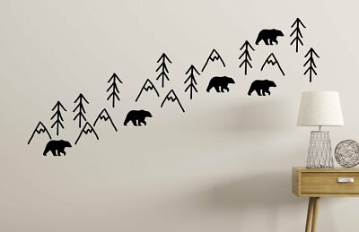 #ad Nursery Wall Decals Woodland Bears Trees Mountains Baby Room Decoration 20pc $17.65