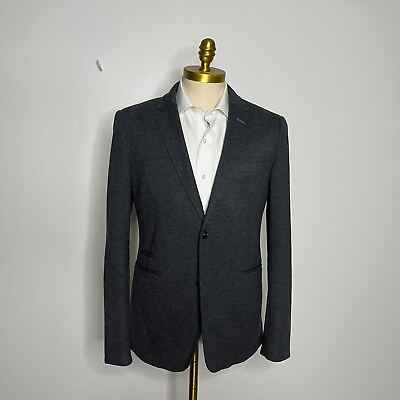 #ad Zara Man Blazer Mens Solid Gray Cotton Stretch Size 44R $39.99