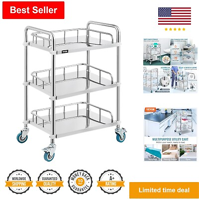 #ad Stainless Steel 3 Shelf Utility Cart Commercial Wheel Dolly 23.4quot; x 15.6quot;... $143.99