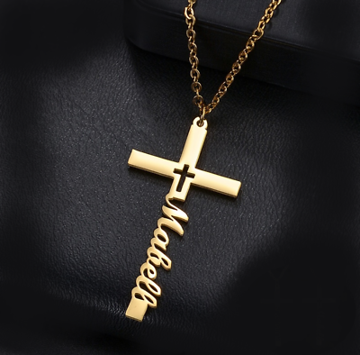#ad Custom Name Necklace Cross Jewelry Pendant Stainless Steel Gold Silver Men Women $17.89