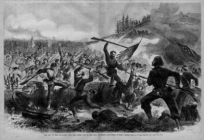#ad CIVIL WAR BATTLE FLAGS RIFLE PITS BAYONET SWORDS 1863 HARPER#x27;S WEEKLY HISTORY $65.00