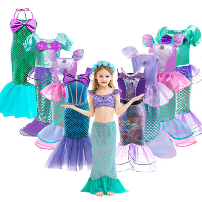 #ad Girls Little Mermaid Costume Dress Princess Birthday Party Dresses Summer $9.26