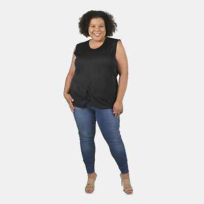 #ad TAMSY Black Polyester Sleeveless Petal Hem Scoop Neck Knit Tank Top Medium Gifts $17.99