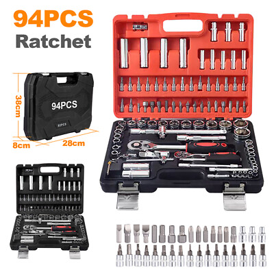 #ad 94PC 1 4quot; Ratchet Wrench Combination Socket Tool Set Kit Auto Car Repair Tool $41.99