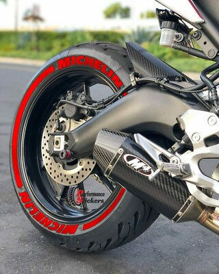 #ad Tire Lettering PERMANENT MİCHELİN MOTORCYCLE Sticker red 15quot; 20quot; SET 0.75quot; $63.64