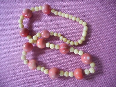 #ad Vintage carved ... and dyed coral large bolls necklace C $40.00