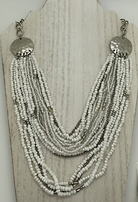 #ad Style amp; Co Layered Seed Bead Silver Tone White Necklace $14.99