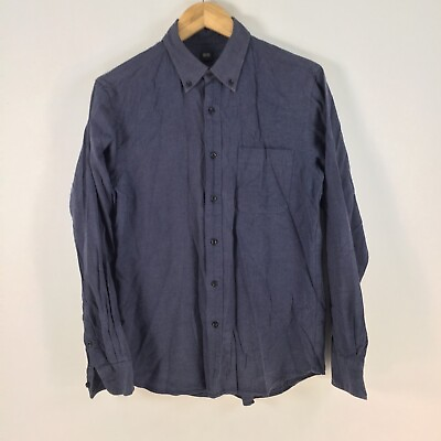 #ad Uniqlo mens button up shirt size S navy blue long sleeve collar cotton 076907 AU $19.95