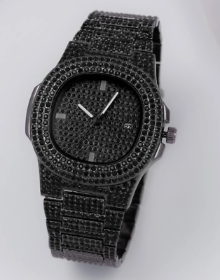 #ad Luxury Black Tone Iced Analog Watch $14.99
