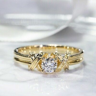 #ad Yellow Gold Plated Rings Elegant Cubic Zirconia Women Jewelry Ring Size 6 10 C $3.83