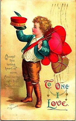 #ad Signed Ellen Clapsaddle Valentines Boy Hearts To One I Love Embossed DB Postcard $11.86