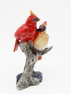 #ad Two Red Cardinals Resting on a Branch Figurine Statue Height 8 inches $33.15