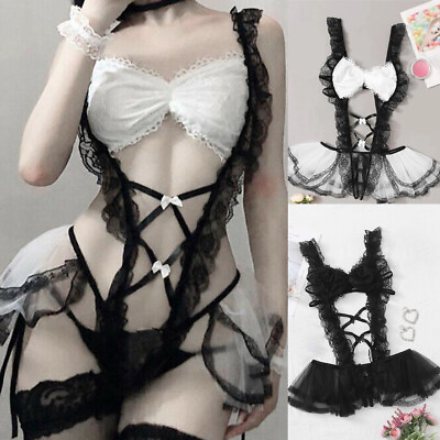 #ad Halloween Women#x27;s Sexy Lingerie Cosplay Japanese style Apron Maid Dress Outfit $11.77