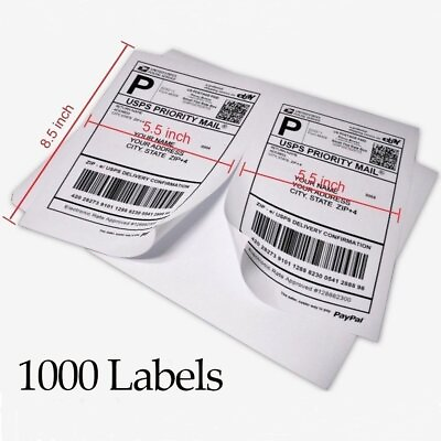 #ad 1000 Half Sheet Shipping Labels 8.5x5.5 Self Adhesive 2 Per Sheet Laser amp; Inkjet $36.80