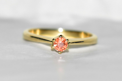 #ad Mandarin Garnet Ring Solid 9ct Gold Natural Orange Solitaire Engagement Ring N 7 GBP 185.00