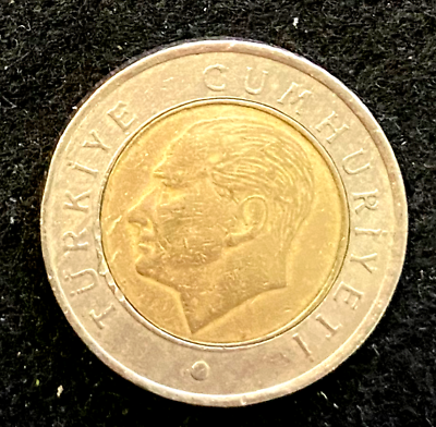 #ad Turkey 50 Kurus 2010 Coin Bi Metallic Circulated World Coins $1.30