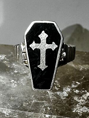 #ad Poison ring coffin cross Gothic Halloween size 6.50 sterling silver women $118.00