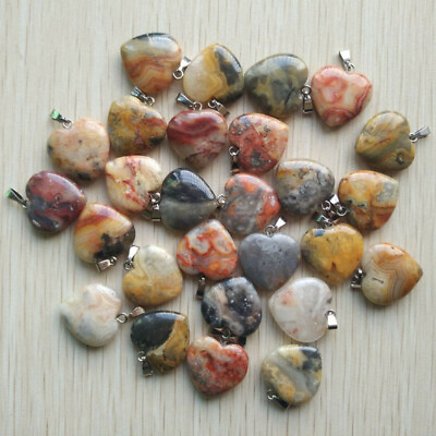#ad Natural Yellow Crazy Agate Stone 100pcs Heart Pendant Healing 20mm Gemstone DIY $38.94