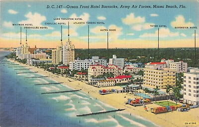 #ad Miami Beach Florida Ocean Front Hotel Barracks Army Air Forces VTG Postcard $6.39