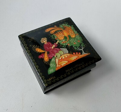 #ad Palekh Vintage Soviet Small Wooden Lacquered Jewelry Box quot;Firebirdquot; Signed $39.50