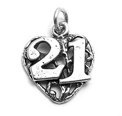 #ad 925 Sterling Silver 21 Heart Charm $15.67