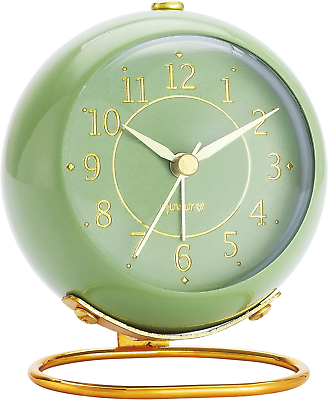 #ad Metal Desk Clock Retro Bedroom Table Vintage Analog Alarm Clock Silent Non Tic $14.99