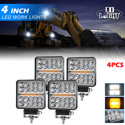#ad 4PCS 4quot; 100W Square Led Work Light Fog Light with Amber Halo DRL Lamp Car Truck $199.99