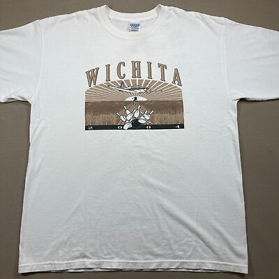 #ad Vintage Gildan Wichita White Bowling Flying Shirt Size XL $24.88
